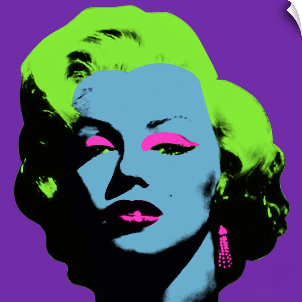 A picture of Marilyn Monroe is re-created using bright colors for her skin, make up and hair.