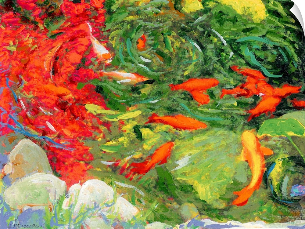 Avrille's Koi Pond.  Beverly Hills, California by RD Riccoboni 2007, an abstract post impressionist style painting. The wo...