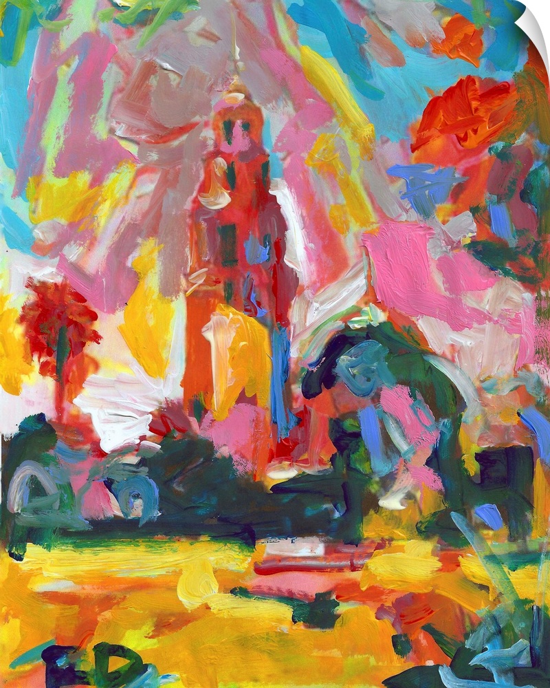 Balboa Park San Diego California Tower, Museum of Man painting in fauvist abstract style by RD Riccoboni, Contemporary art...