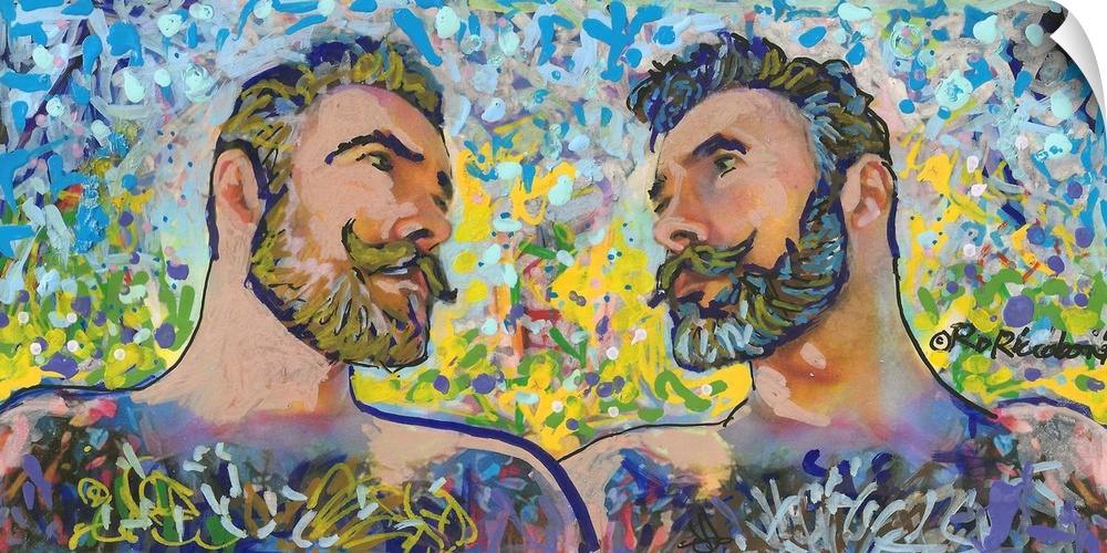 Bear Squared by RD Riccoboni. Picture of two handsome burly men in the artist bright signature color palette.