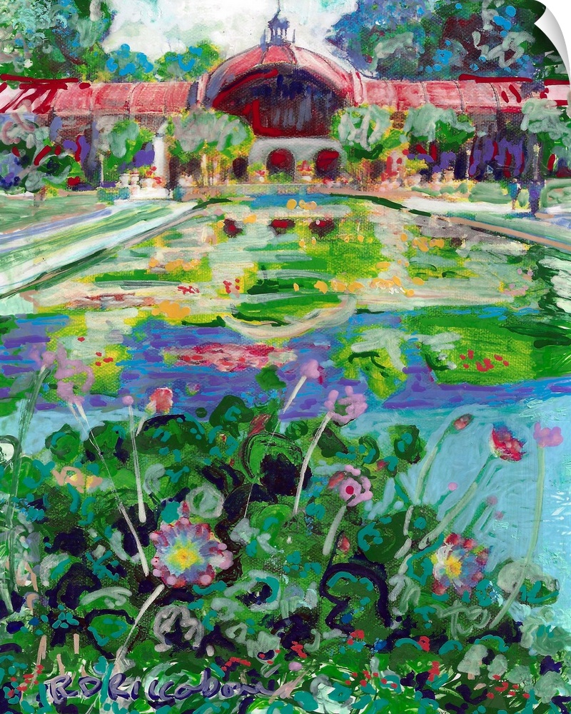 The Historic Reflecting Pool Lily Pond and Lath Botanical Building in Balboa Park San Diego California, painted by artist ...