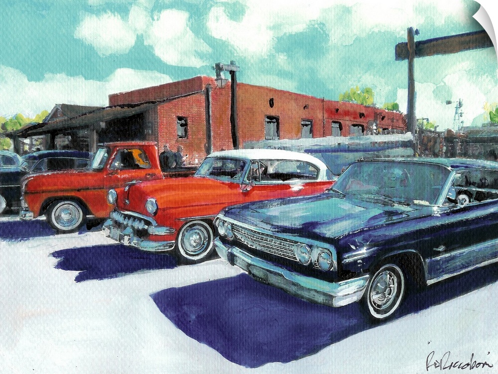 Classic Cars on San Diego Avenue, painting by RD Riccoboni.