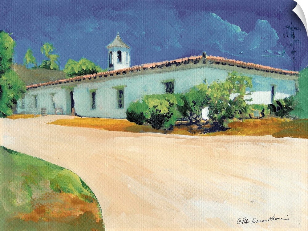 Casa de Estudillo in Old Town San Diego painted by american artist RD Riccoboni.  Construction of the most famous Old Town...