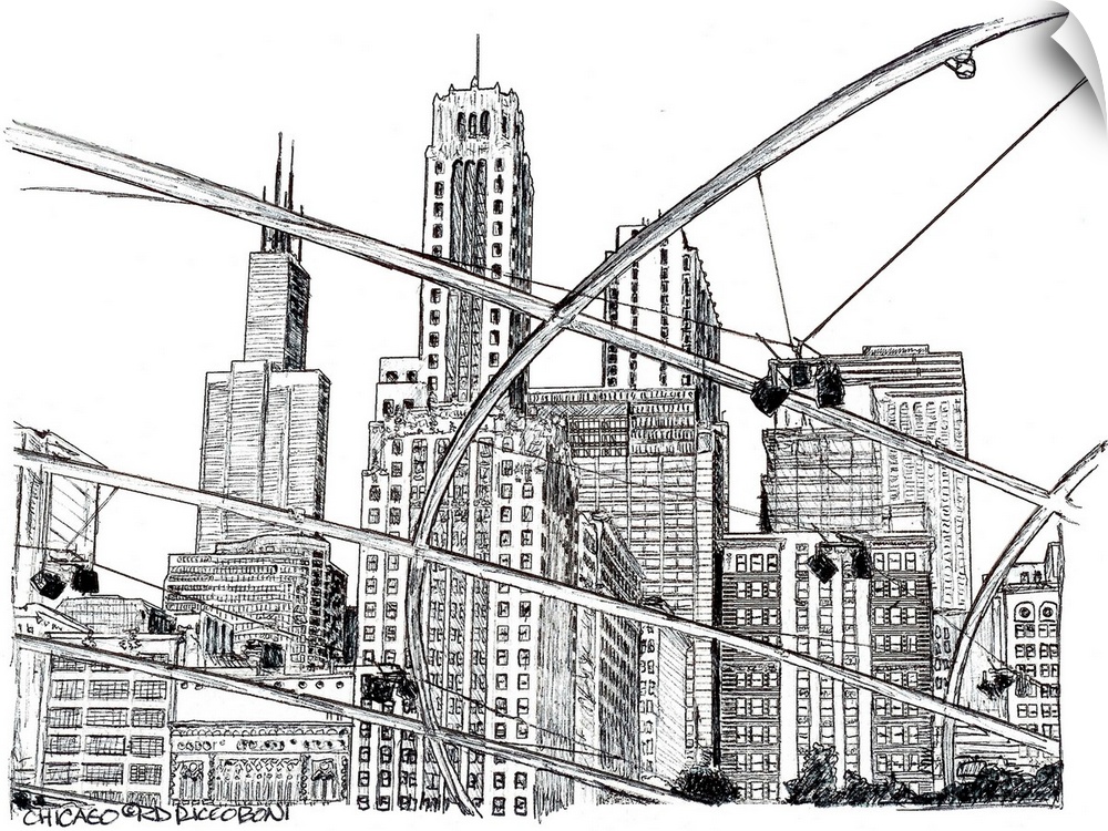 "Chicago" from Millennium Park, a drawing by Randy Riccoboni.