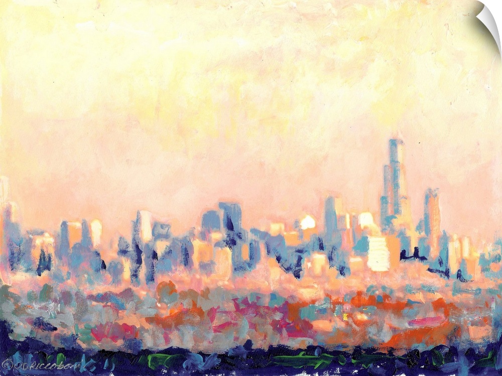 Chicago Pink, Abstract Impressionism by RD Riccoboni.  Inspired by the view as the sun set to the west and the light refle...
