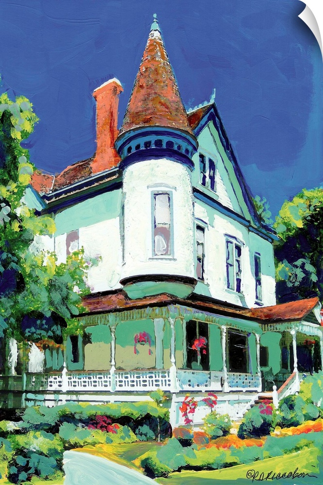 Christian House, San Diego, painting by RD Riccoboni, is a Queen Anne style house. Queen Anne's are composed of a number o...