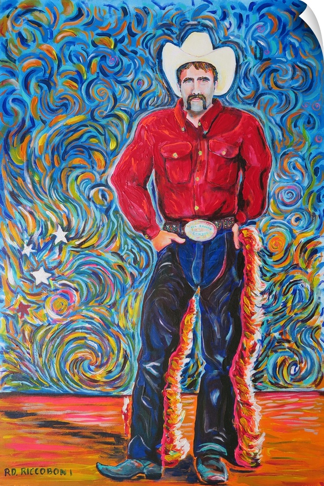 Rodeo Cowboy with Red Shirt best all around Cowboy Champ by RD Riccoboni.