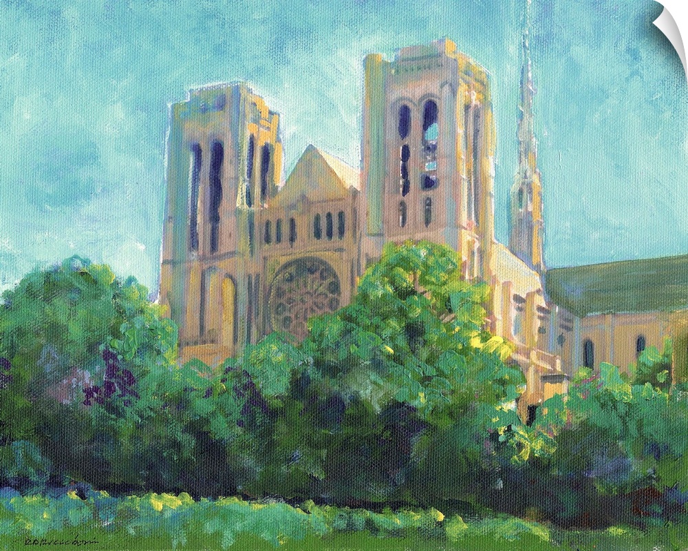 Grace Cathedral, San Francisco, California, painting by RD Riccoboni. Grace Cathedral is located on Nob Hill.  It is the E...