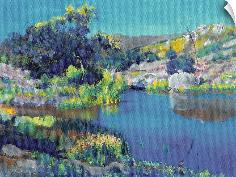 Lake Labrador painting by RD Riccoboni.  In the mountains of San Diego, California ranch country.