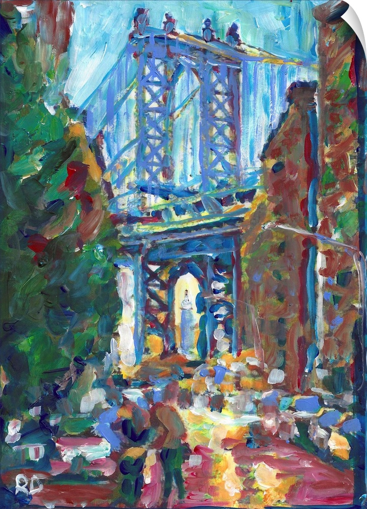 New York City Dumbo Brooklyn Manhattan Suspension Bridge painting by RD Riccoboni.