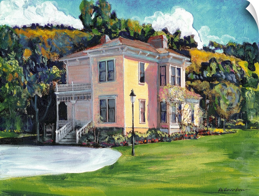 This RD Riccoboni painting is the historic McConaughy House in Old Town San Diego California.  Built in 1887 in Stick East...