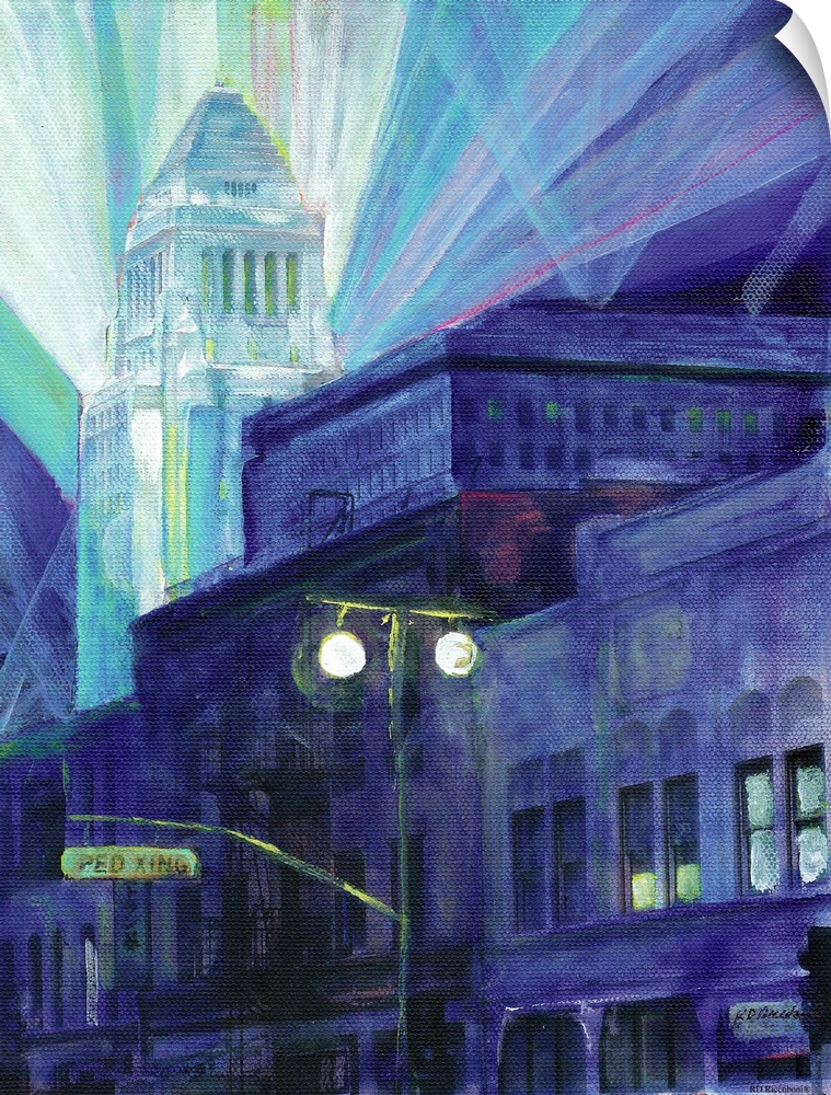 Nocturne Los Angeles, night painting of the largest city in California by RD Riccoboni.
