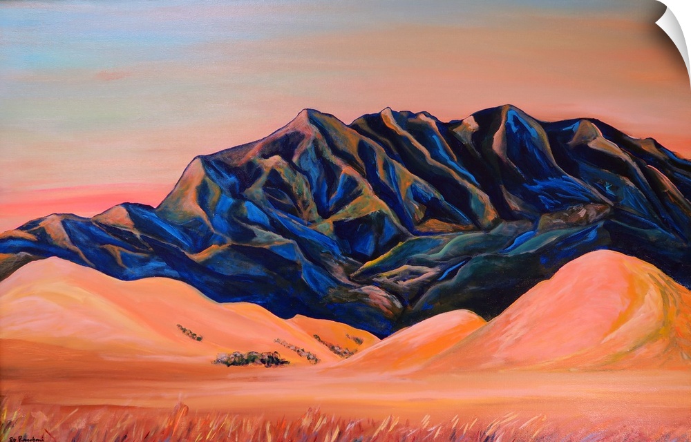 On Evenings Wings, San Diego landscape painting by RD Riccoboni.  Golden foothills and blue and purple mountains in this C...