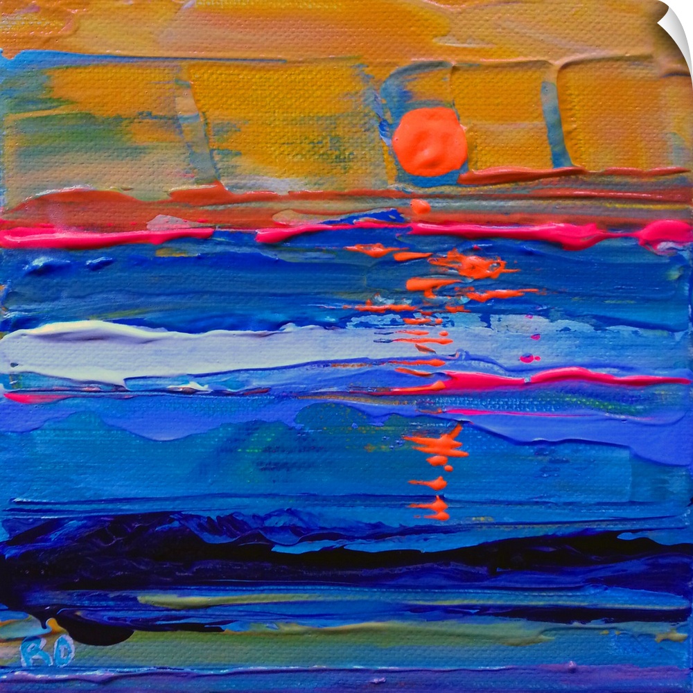 Return To Ocean Beach, 2015, abstract by RD Riccoboni, Yellow, pink, blue, white, orange contemporary painting. Thick brus...