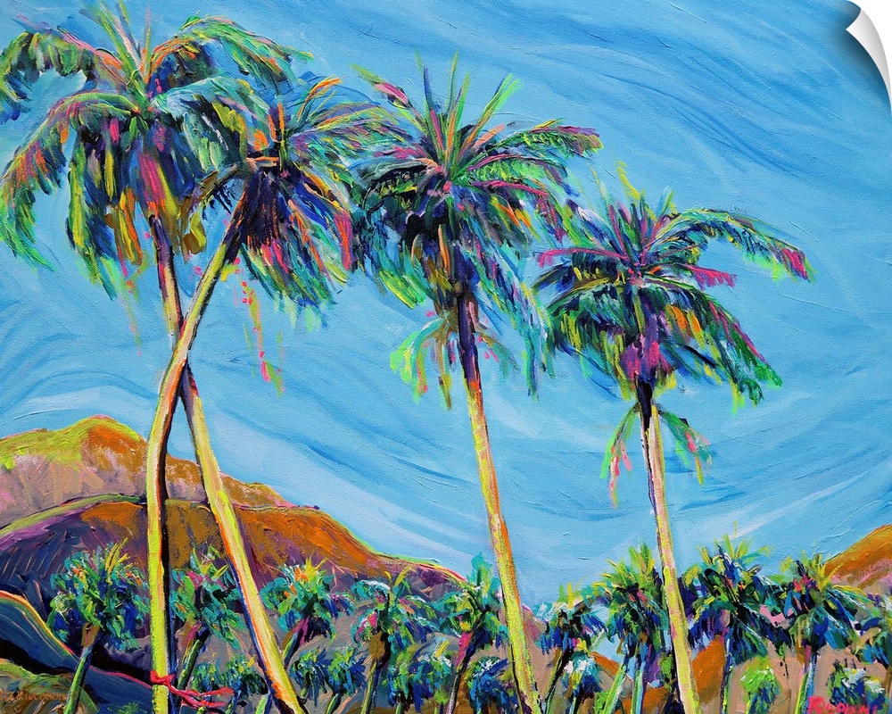 Santana Winds - Palm Springs, California, 1995. Palm trees set against the swirling blue desert sky.