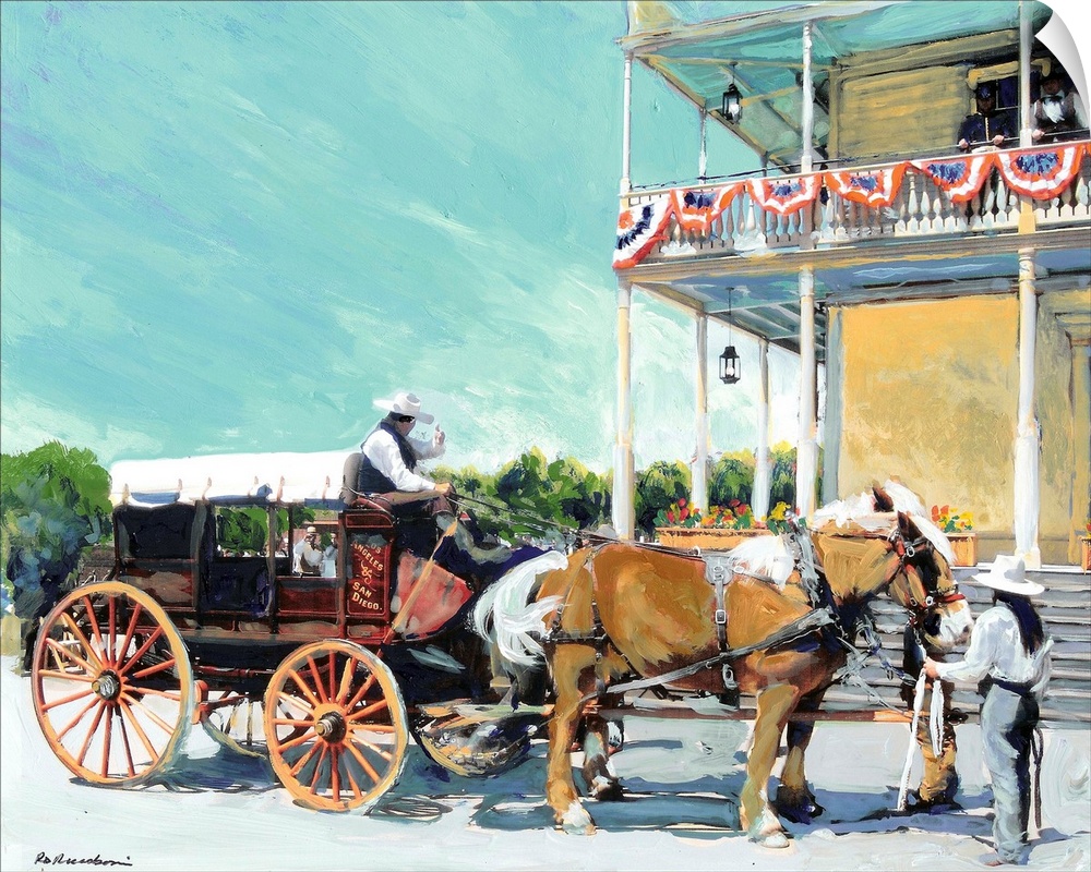 Stagecoach At The Cosmopolitan Hotel, Old Town San Diego, California. Painting by RD Riccoboni.