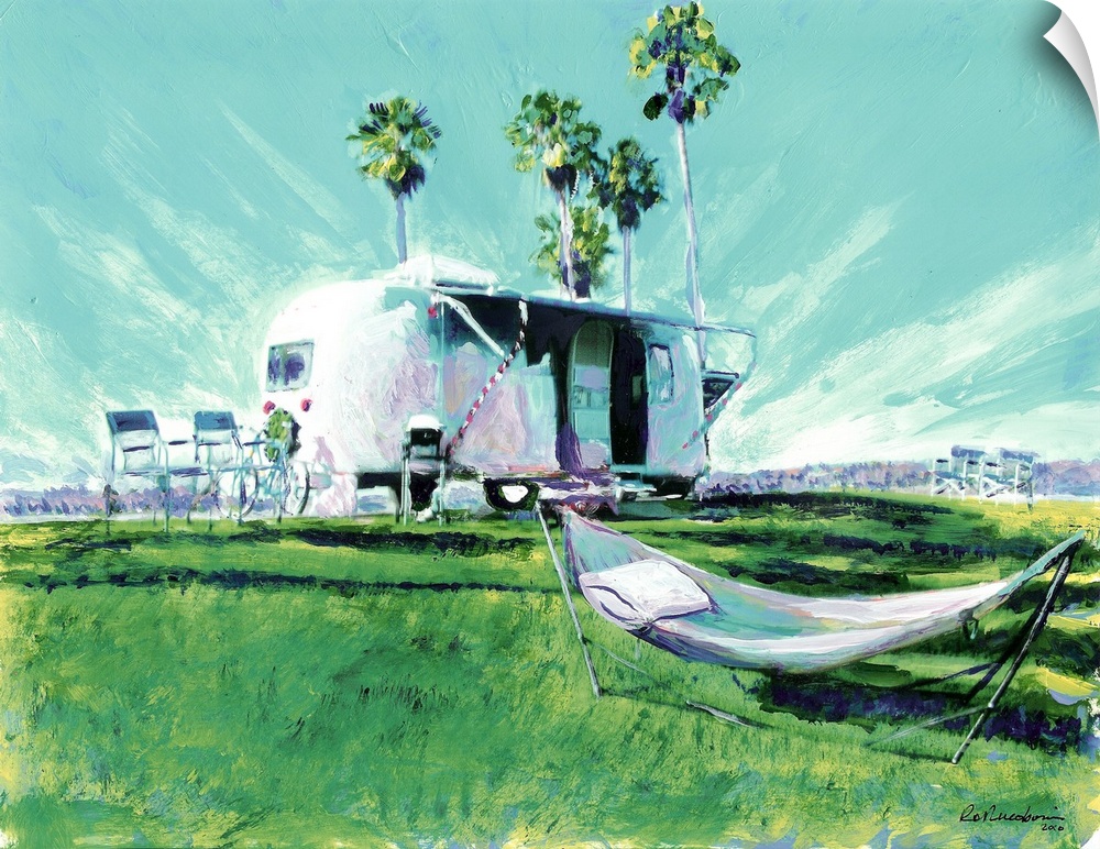 Stella's World.  Acrylic painting by painter RD Riccoboni, the Art Traveler.  Stella the Air Stream in San Diego and Missi...