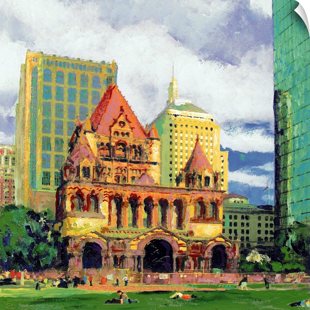 Copley Square and Trinity Church Boston, Massachusetts by RD Riccoboni. This painting of the historic church set among the...