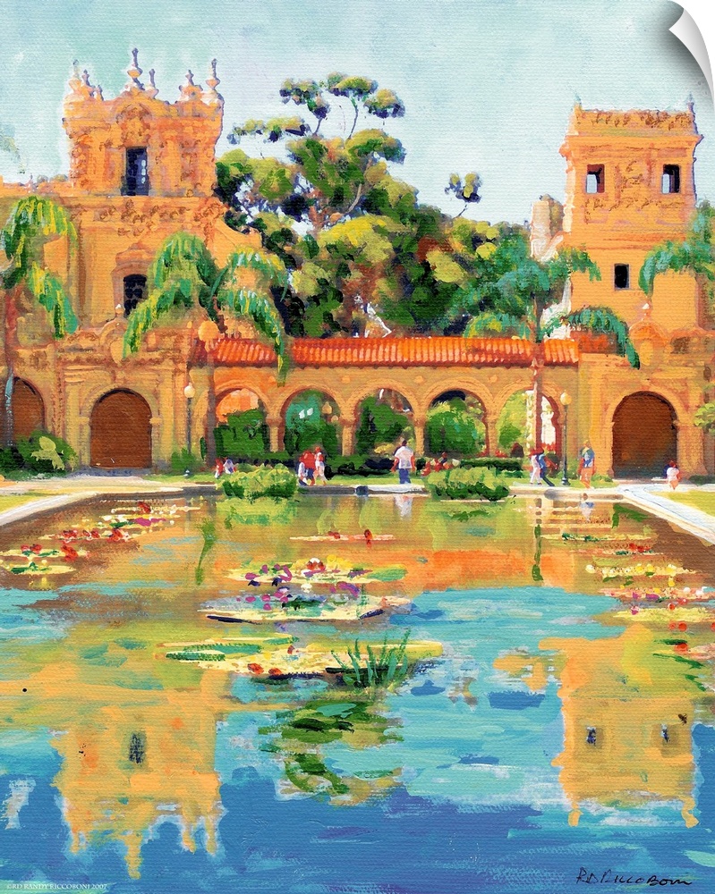 Two Towers in Balboa Park, San Diego, California by American artist RD Riccoboni. Beautiful architecture of America's Smit...