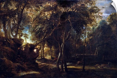 A Forest at Dawn with a Deer Hunt