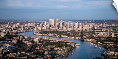 Aerial View Of Canary Wharf, River Thames, London, England