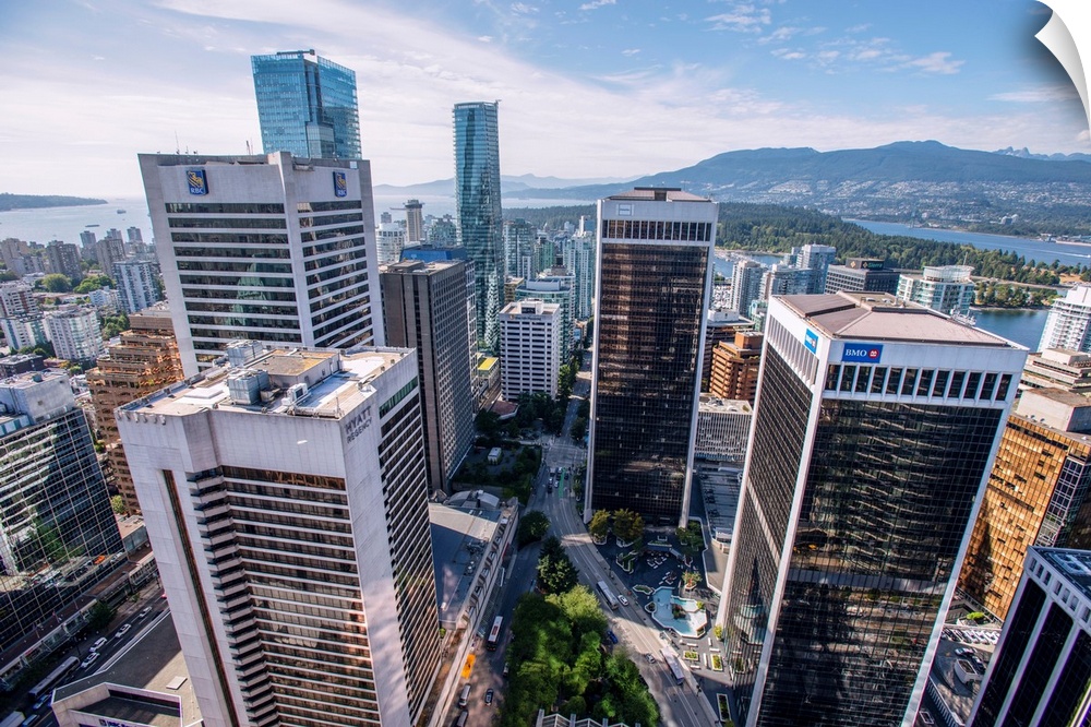 Aerial view of downtown Vancouver in British Columbia, Canada.