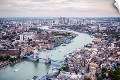 Aerial View Of River Thames And Tower Bridge In London, England