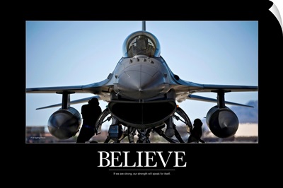 Air Force Poster: U.S. Air Force crew chiefs do pre-flight checks under an F-16