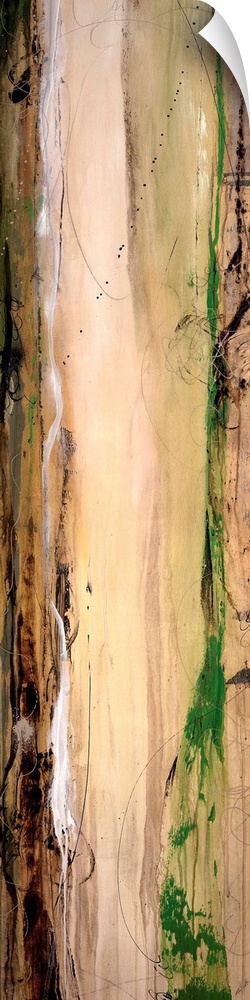 Panoramic abstract art incorporates the use of earth tones and lots of vertical lines that illicit movement as someone loo...