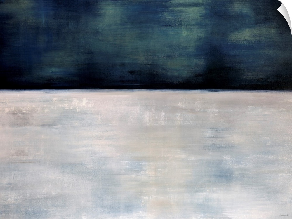 This oversize wall art is an abstract landscape painting of snow and a starless sky.