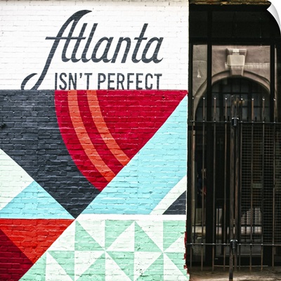Atlanta Isn't Perfect geometric mural on the side of Switchyards, Atlanta, Georgia