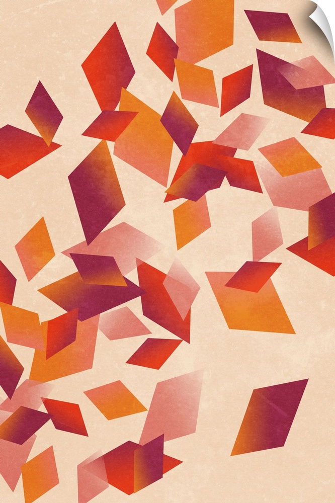 Contemporary geometric artwork of diamond shapes in warm colors against a cream background.