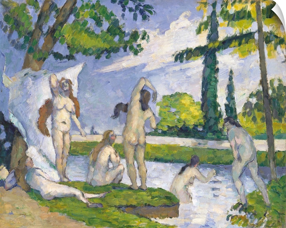 This is one of Cezanne's first paintings of bathers, a subject that engaged him for the rest of his career. Although fasci...