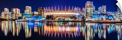 BC Place Stadium and Vancouver Skyline at Night - Panoramic