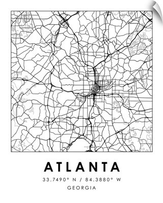 Black and White Minimal City Map Of Atlanta