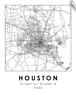 Black and White Minimal City Map Of Houston