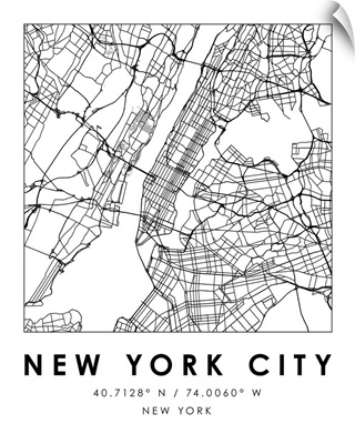 Black and White Minimal City Map Of New York City