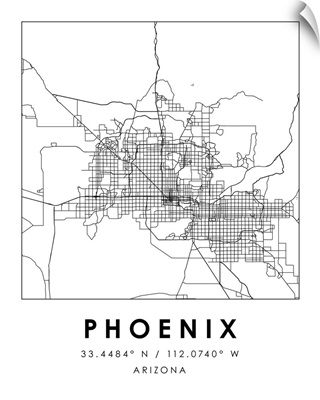 Black and White Minimal City Map Of Phoenix