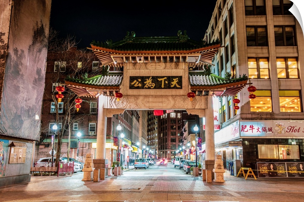 Photo of Boston's elegant paifang gate marks the official entrance to Chinatown.