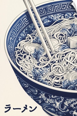 Bowl Of Ramen - Classic Blue And White Illustration