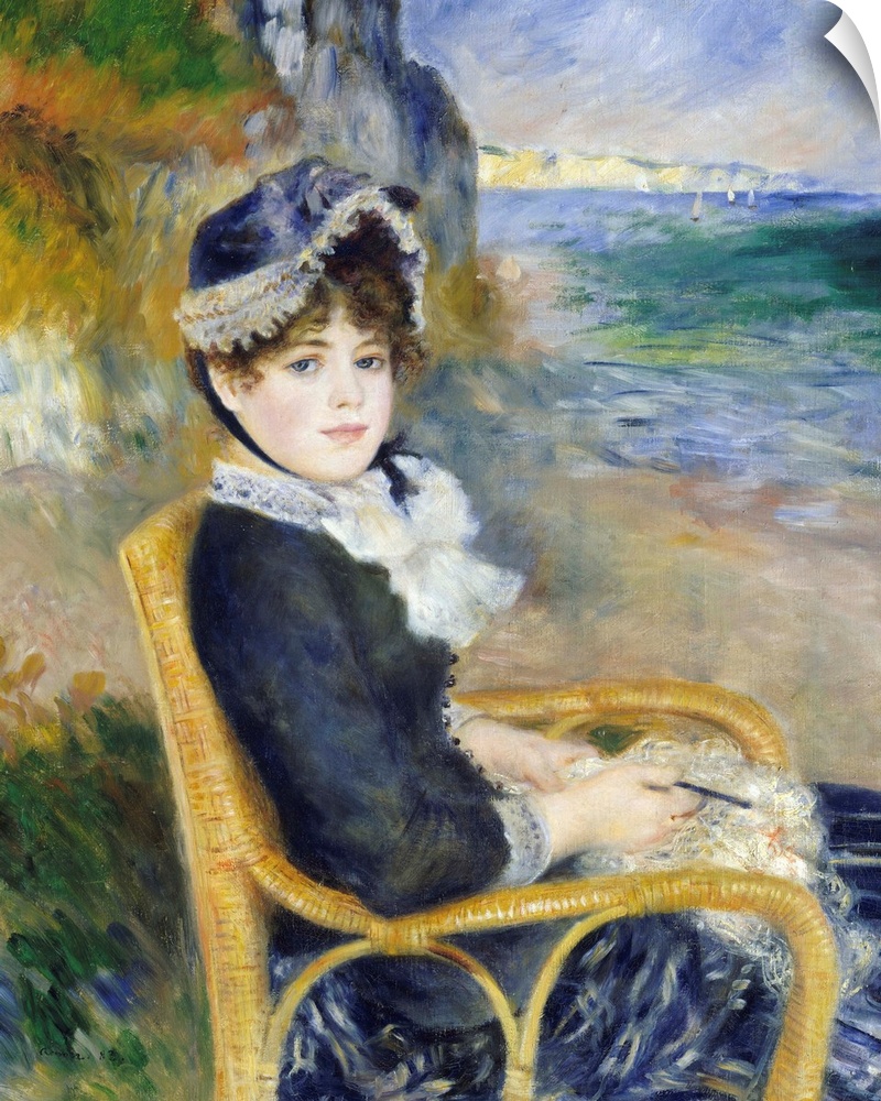 Renoir likely painted this work in his studio, posing his model and future wife, Aline Charigot, in a wicker chair. The be...