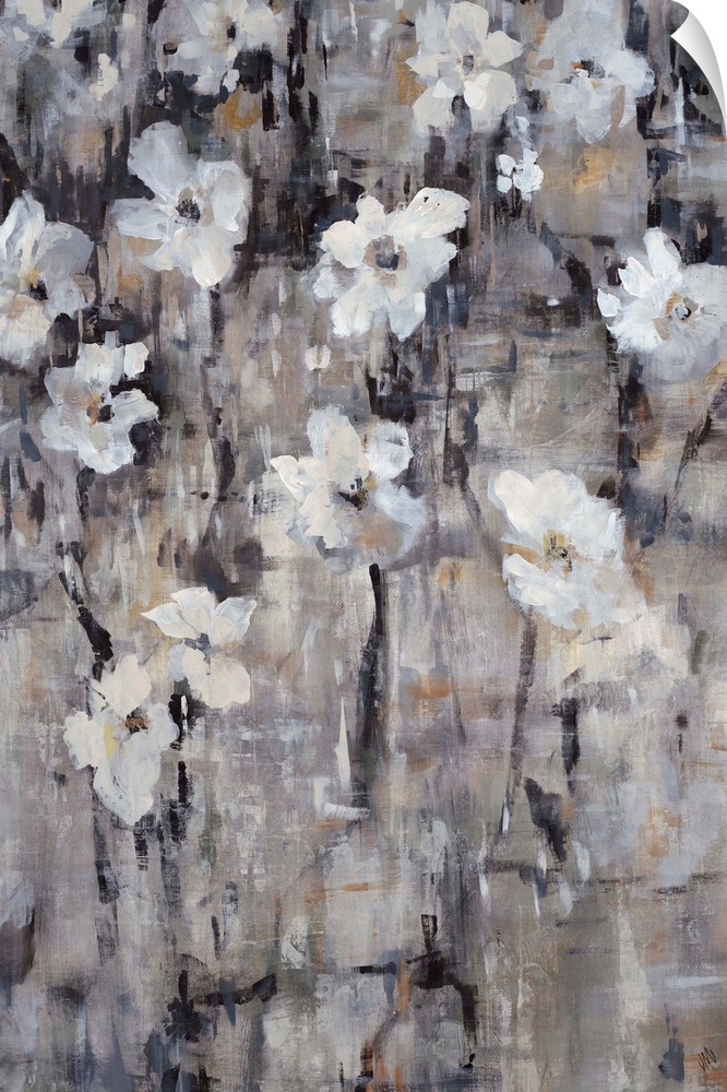 Contemporary painting of gray-toned florals.