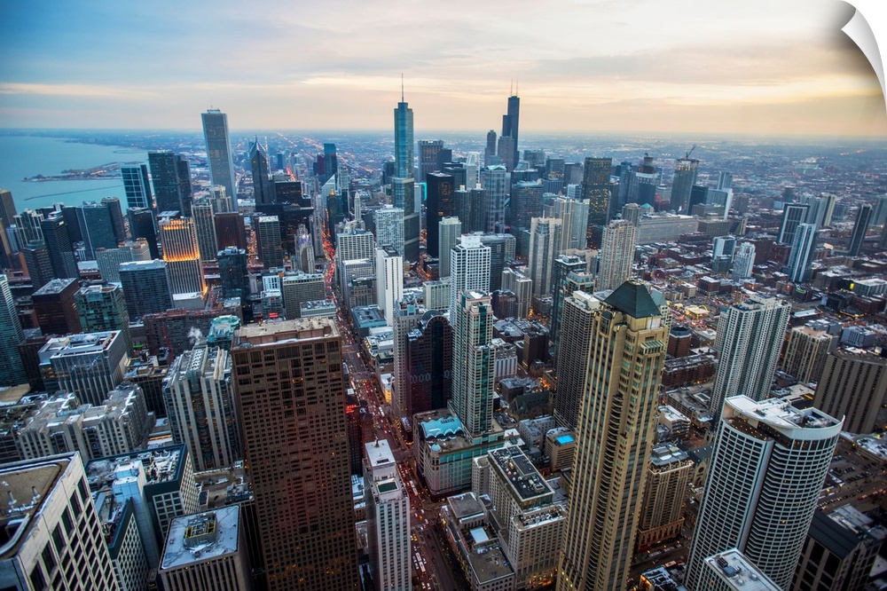 Aerial view of Chicago's skyline in the morning.