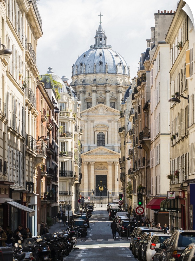 Paris 5 eme district - Facade and dome of the church of the Val de Grace seen by the street of the Val de Grace