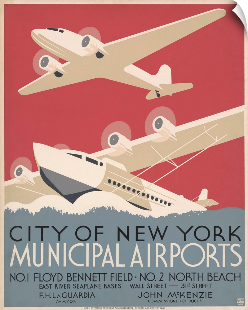 City of New York municipal airports. No. 1 Floyd Bennett Field. No. 2 North Beach. Poster promoting New York's municipal a...