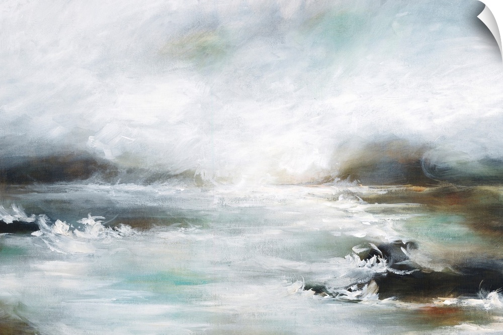 Contemporary artwork of a seascape with mild waves on a cloudy day.