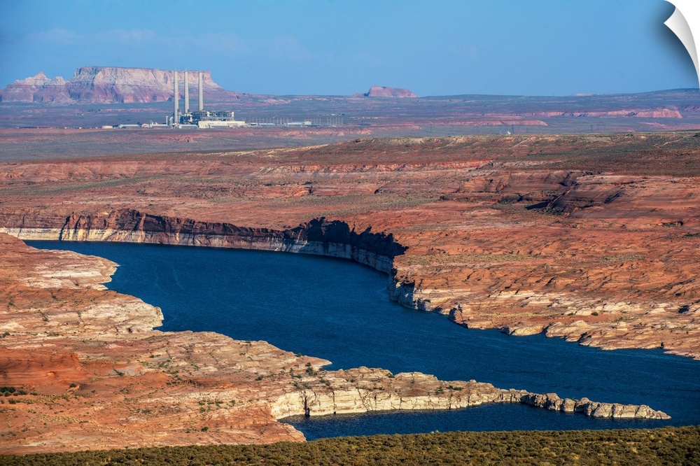 View of Colorado River with Project-Navajo Generating Station in the background in Page, Arizona.