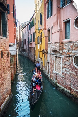 Colorful Canal With a Gondola, Venice, Italy, Europe