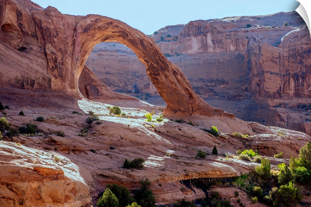 Corona Arch over looking the desert landscape of Bootlegger Canyon in Arches National Park, Utah