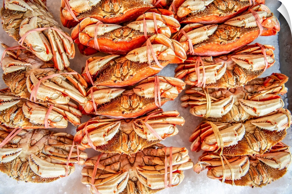 Crab stacks at farmer's market in Seattle, Washington.